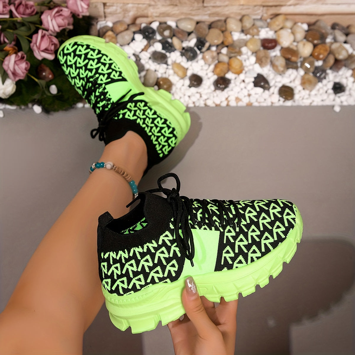 Women's Knit Pattern Sneakers Lightweight Casual Walking Shoes Plus Size
