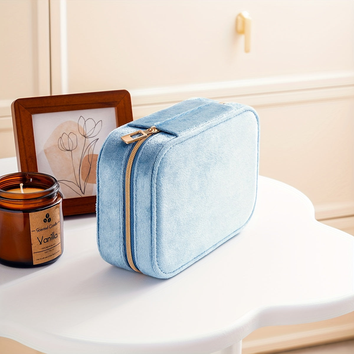 Three-Layer Velvet Jewelry Storage Box with Zipper for Rings Earrings Bracelets Necklaces and Accessories