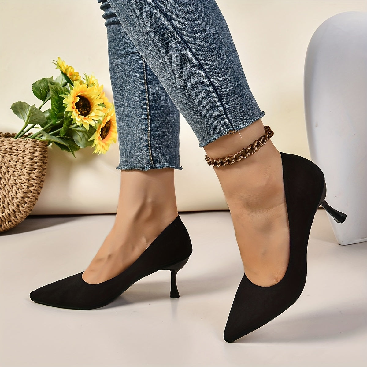 Women's Black Stiletto Heels Leather Elegant Comfortable Work Shoes