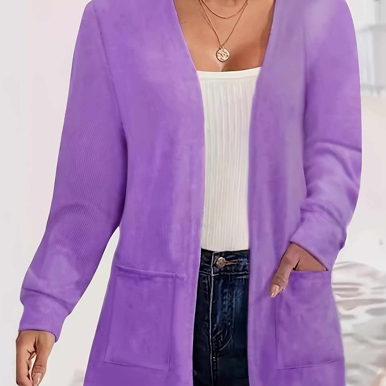 Plus Size Women's Solid Color Long Sleeve Top With Pocket Casual Shirt