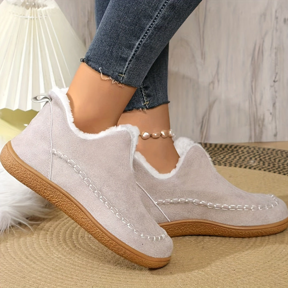 Women's Winter Fleece Lined Short Boots Rubber Sole Casual Slip-On