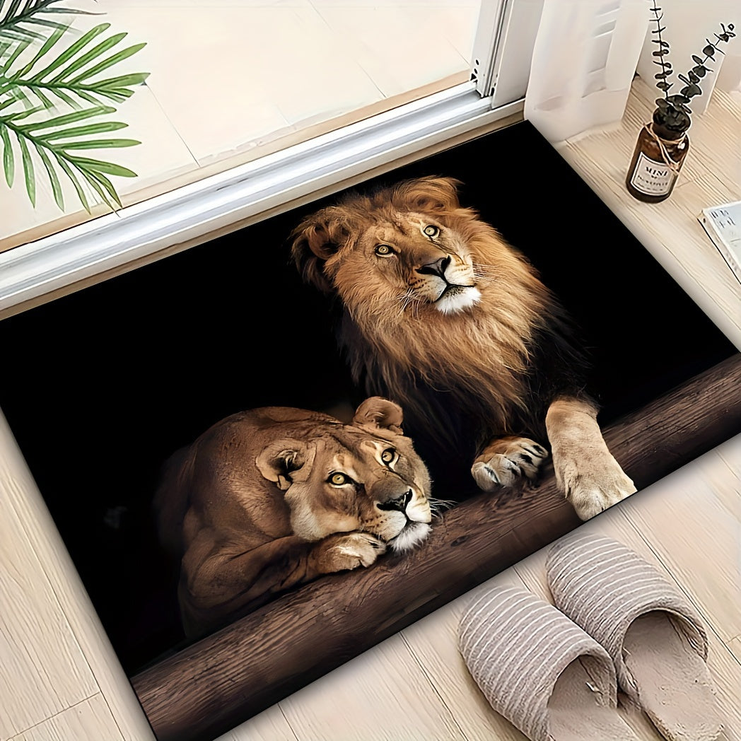 Luxurious Crystal Velvet Area Mat with Double Lion Design, Anti-Slip, Machine Washable