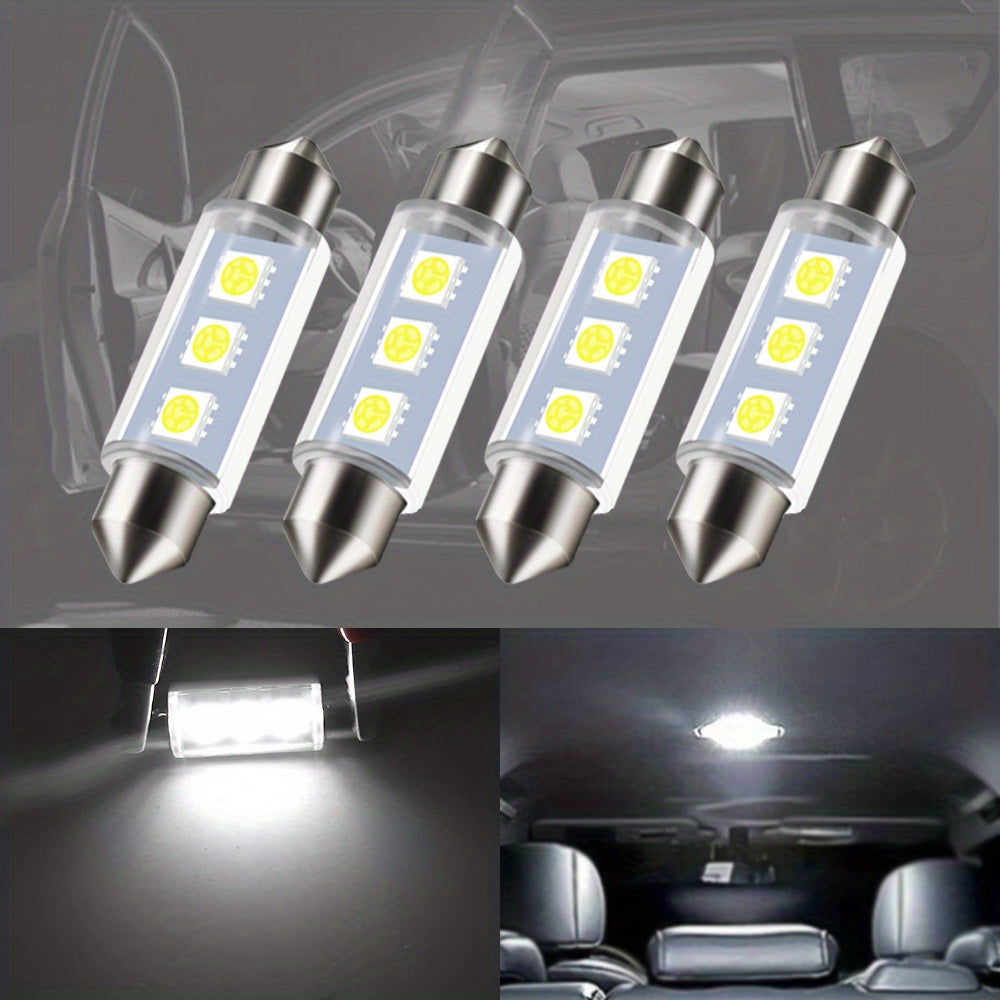 4Pcs White LED Car Interior Light Bulbs for Dome Map Trunk Step DC12V