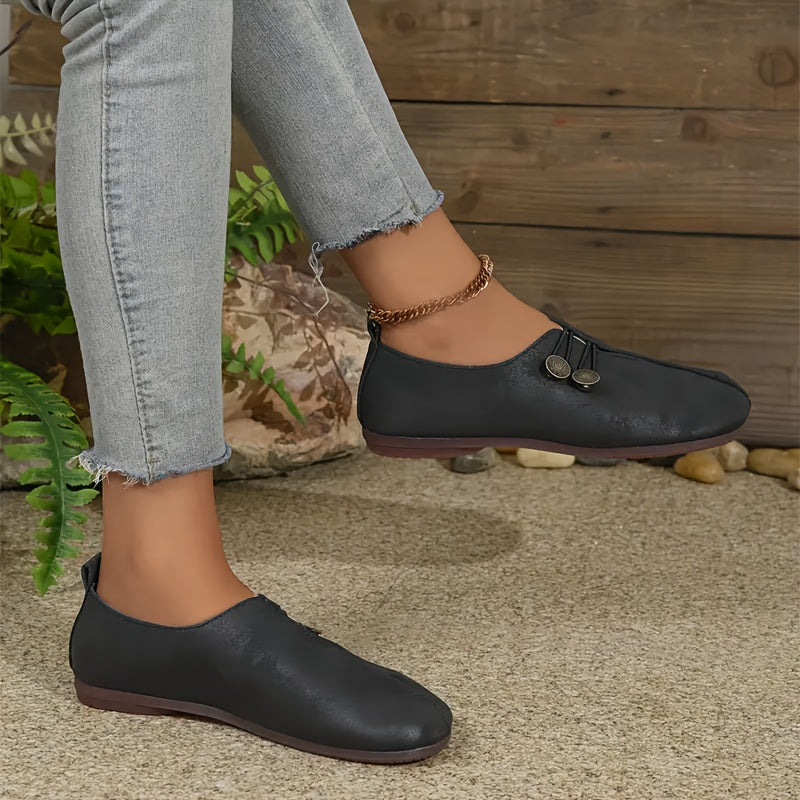 Zapatos planos de mujer de cuero cómodos y casuales en negro
