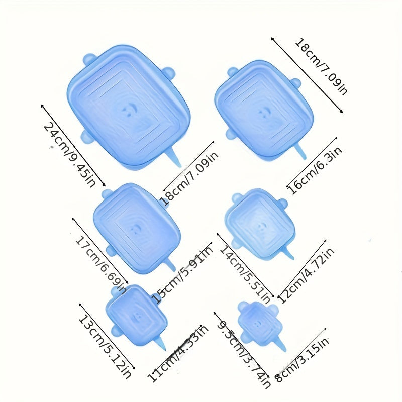 6 ta qayta ishlatiladigan silikon cho'ziladigan qopqoq to'plami - idishlar va konteynerlarni mukammal muhrlaydi va qoplaydi, havo o'tkazmaydigan va oqmaslik dizayni bilan premium oshxona saqlash varianti