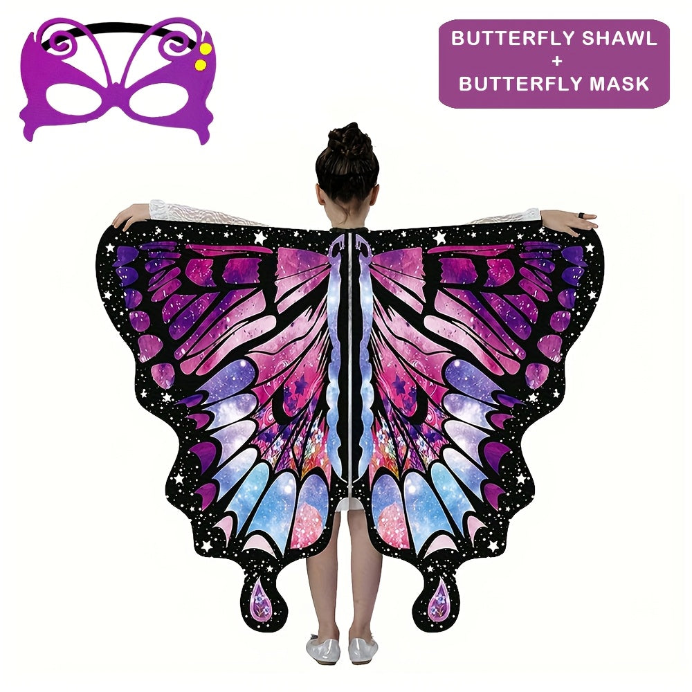 Girls Butterfly Wings Costume Set for Parties Halloween Dress Up Accessories with Black Headband Polyester Spandex Non-Feathered