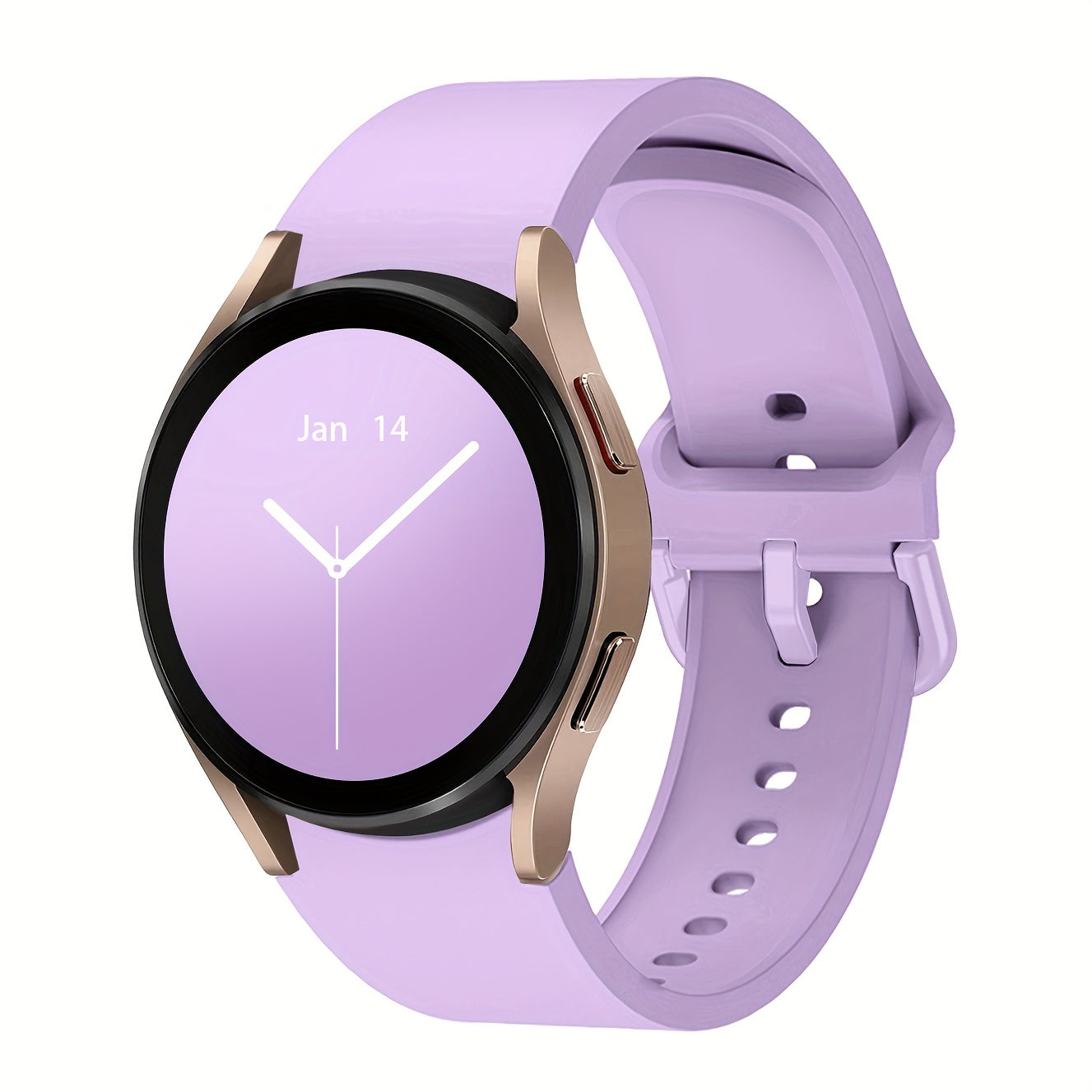 Непрерывный мягкий силиконовый водонепроницаемый ремешок для часов, совместимый с Samsung Galaxy Watch 7/6/5/4. Доступен в розовом, желтом и розовом золоте с застежкой из нержавеющей стали. Удобная посадка для мужчин и