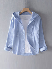 Men's Casual Striped Hooded Shirt Lightweight Polyester Long Sleeve Spring Fall