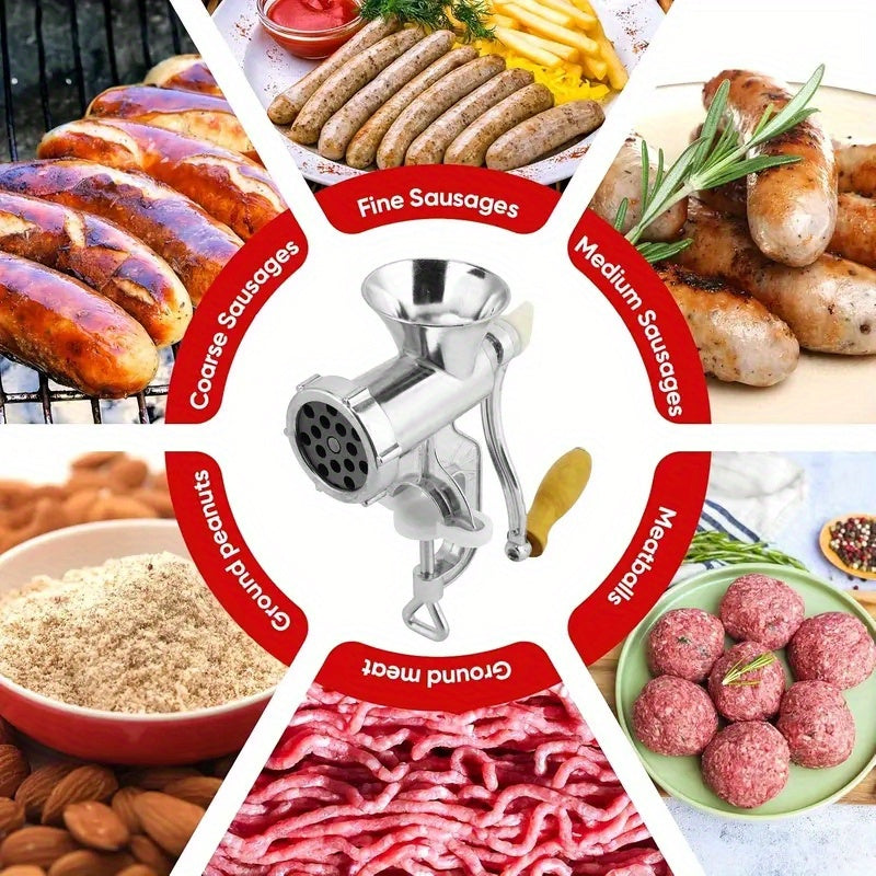 Stainless Steel Qo'lda go'sht maydalagich va kolbasa to'ldirgich - Ko'p funktsiyali oshxona asbobi uchun to'ldirish, maydalash, ezish - Batareyaga ehtiyoj yo'q, bardoshli va oson tozalanadi - Uy sharoitida pishirish uchun ideal.