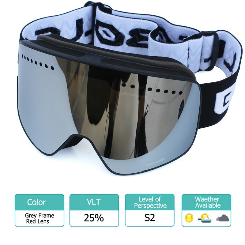 Adult Ski Goggles Mirrored Double Layer Lens TPU Frame for Snowboarding and Ice Skating