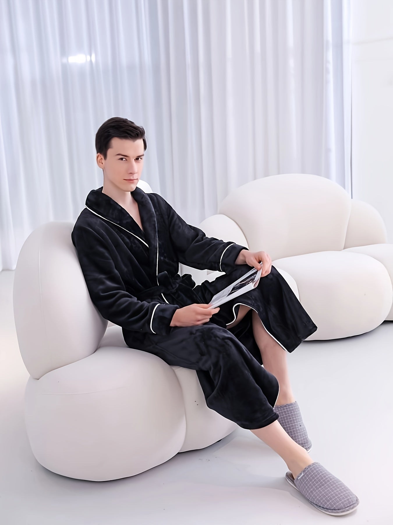 Flannel Robe for Men and Women Fall Winter Long Sleeve Pockets Belt Casual