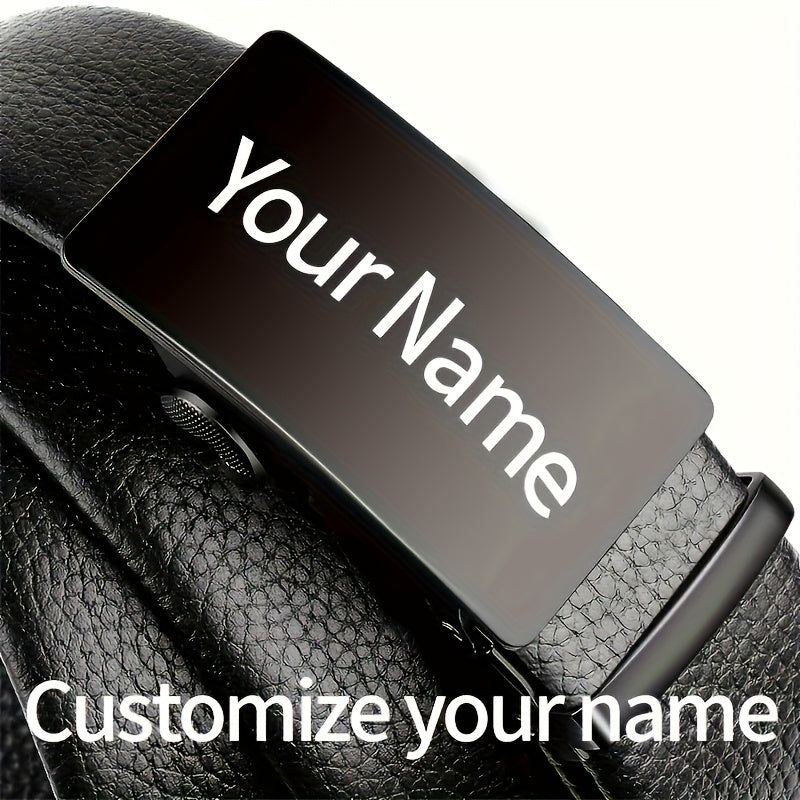Men's Leather Belt with Customizable Nameplate Stylish Durable Alloy Buckle