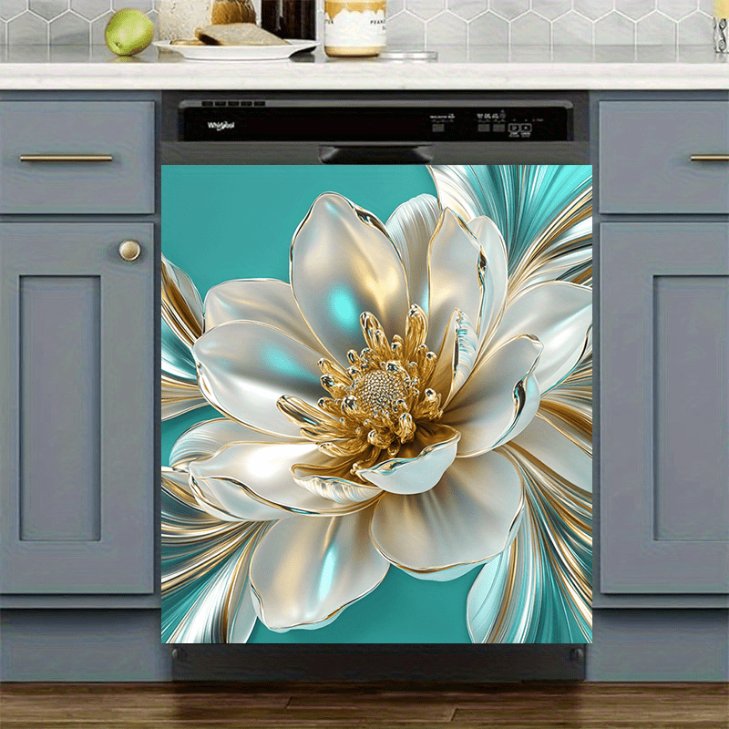 Магнит для посудомоечной машины с жемчужным и золотым тиснением в виде цветка, 2D роскошный дизайн, магнитная масляная панель, современный декор кухни