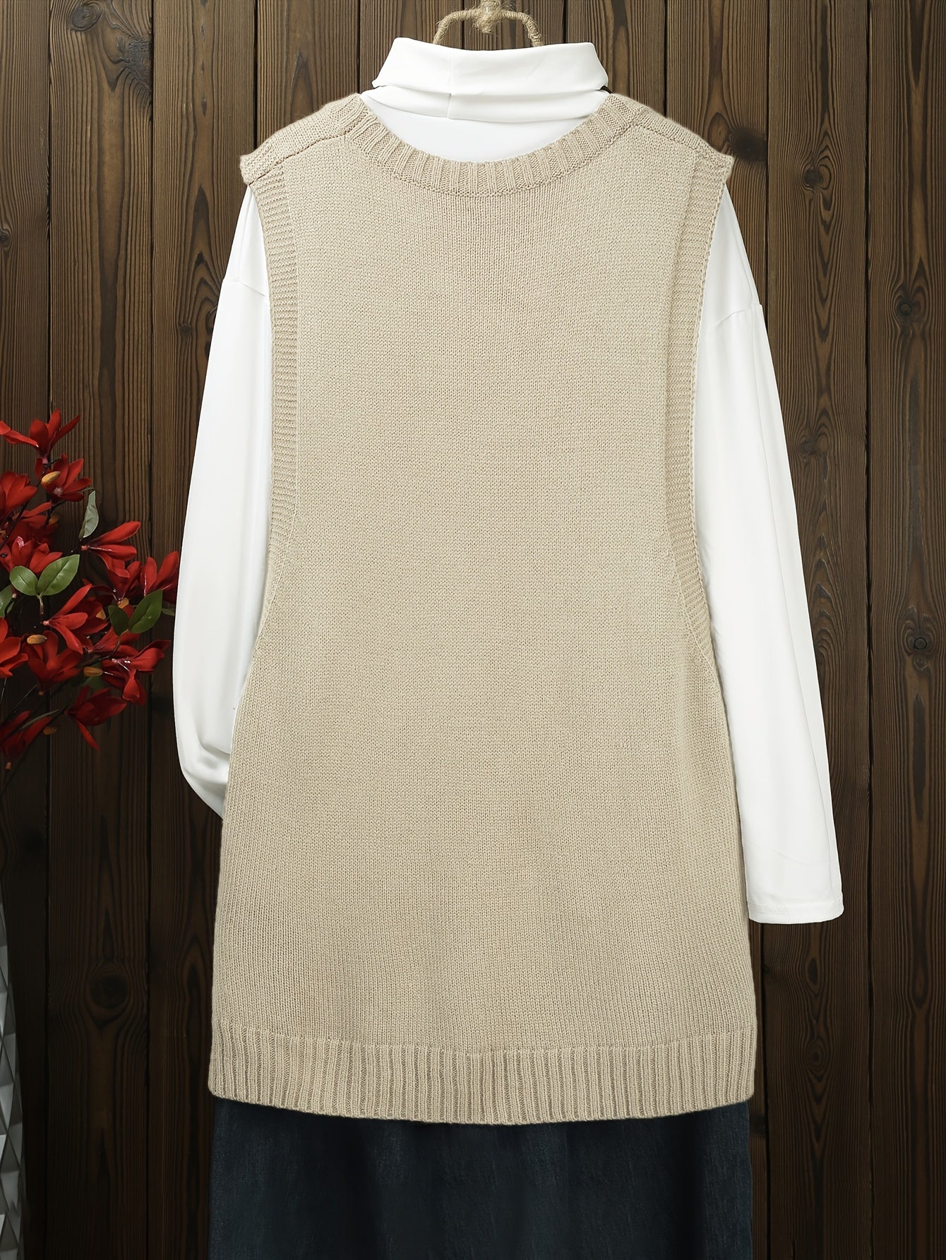 Women's Sleeveless Knit Vest with Button Detail Crew Neck High Stretch Spring Fall Streetwear