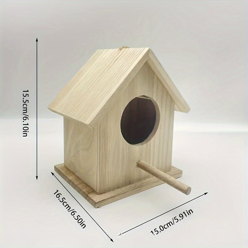 Mini Hanging Bird Feeder Made of Handcrafted Wood with Perch for Hummingbirds and Small Birds