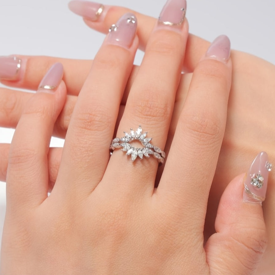 Ayollar uchun Moissanite to'y uzuklari, 5 ta tosh, ot ko'zli kesim, sterling kumush, 18K oq oltin bilan qoplangan