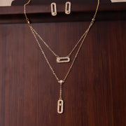 Women’s Jewelry Set Gold Plated Cubic Zirconia Pendant Necklace Earrings Elegant Gift