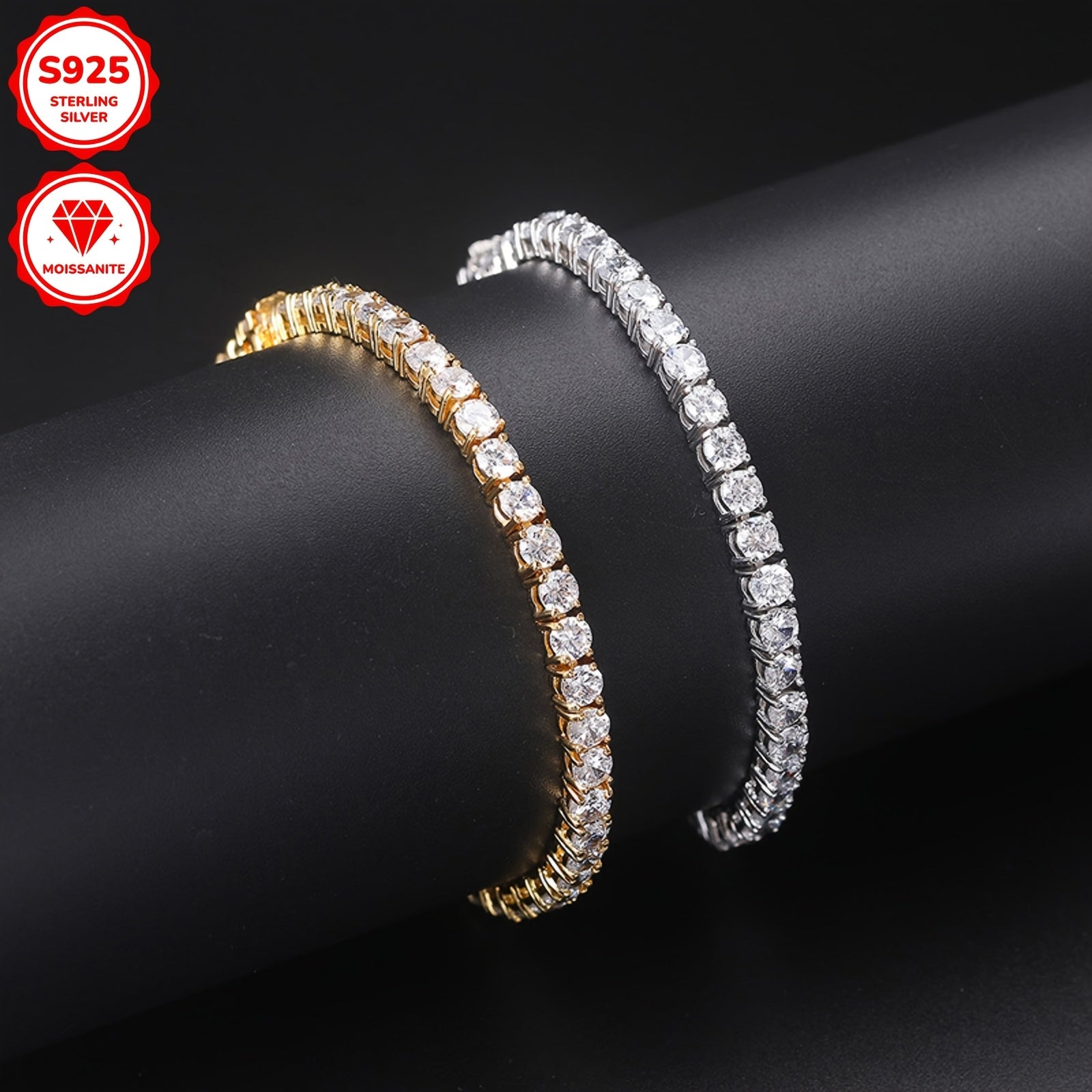 Sterling Silver Moissanite Tennis Bracelet 3mm 5.4ct Gold Plated for Weddings and Gifts