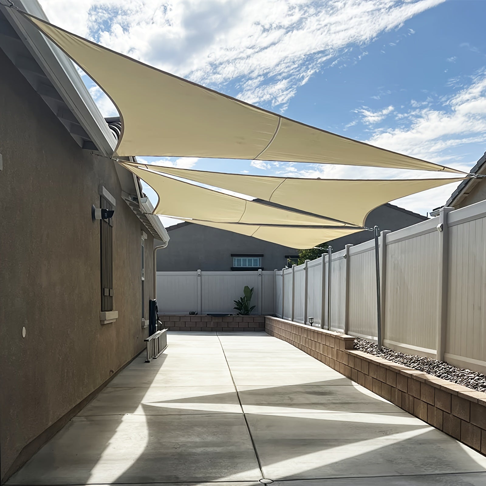 Beige Waterproof Sun Shade Sail for Pool Patio Garden Triangle Polyester UV Block