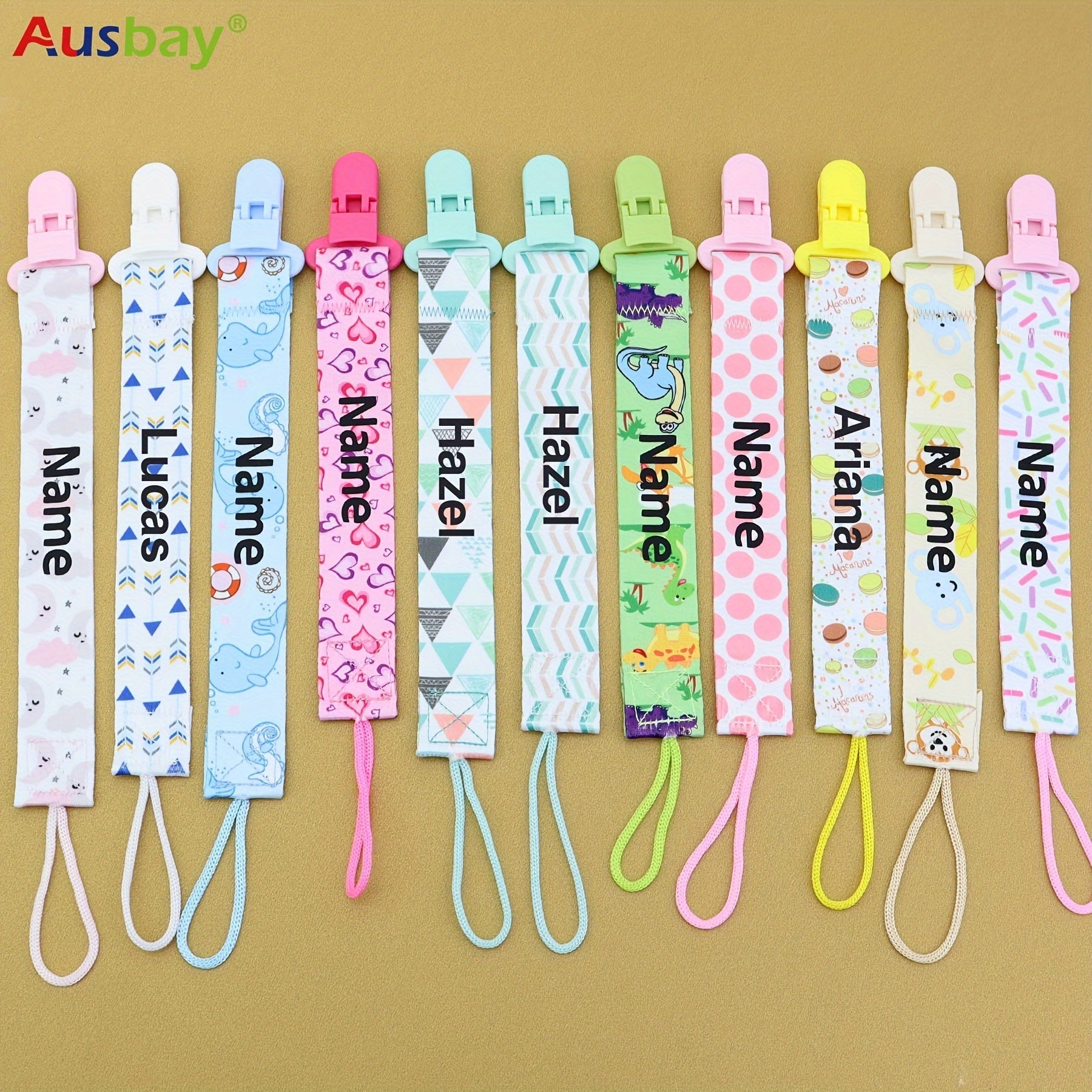 Personalized Pacifier Clip Set with Custom Names for Boys and Girls - 4 Adorable Designs