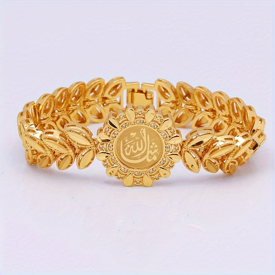 Retro Style Copper Gold Plated Bracelet with Zirconia Inlays Wheat Ear Design for Daily Gift