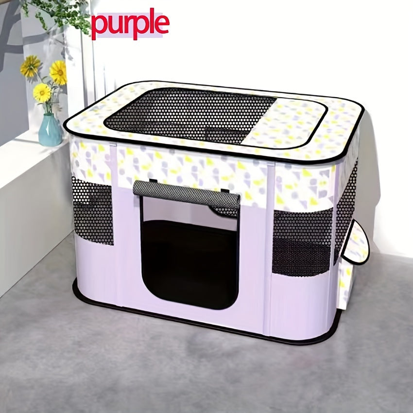 Foldable Turquoise Pet Playpen for Large Dogs Cats Portable Mesh Windows Geometric Roof