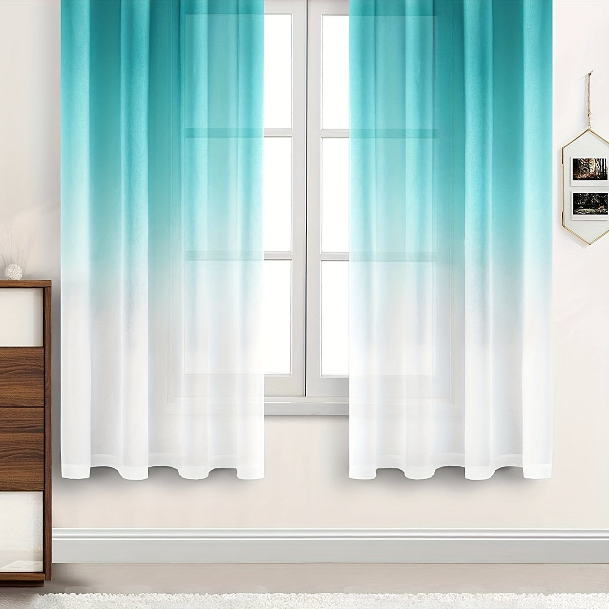 Gradient Sheer Curtain and Printed Rod Pocket Window Treatment Set for Living Rooms