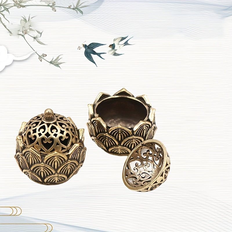 Mini Hollow Lotus Incense Burner Antique Bronze Indoor Decor Incense Holder
