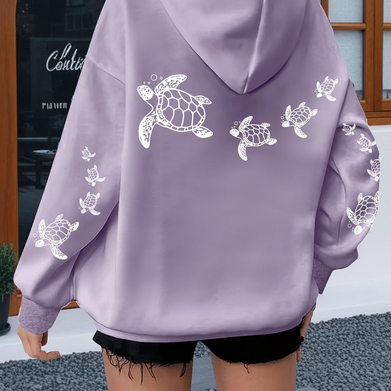 Толстовка оверсайз для женщин больших размеров с принтом морской черепахи, розовая и белая