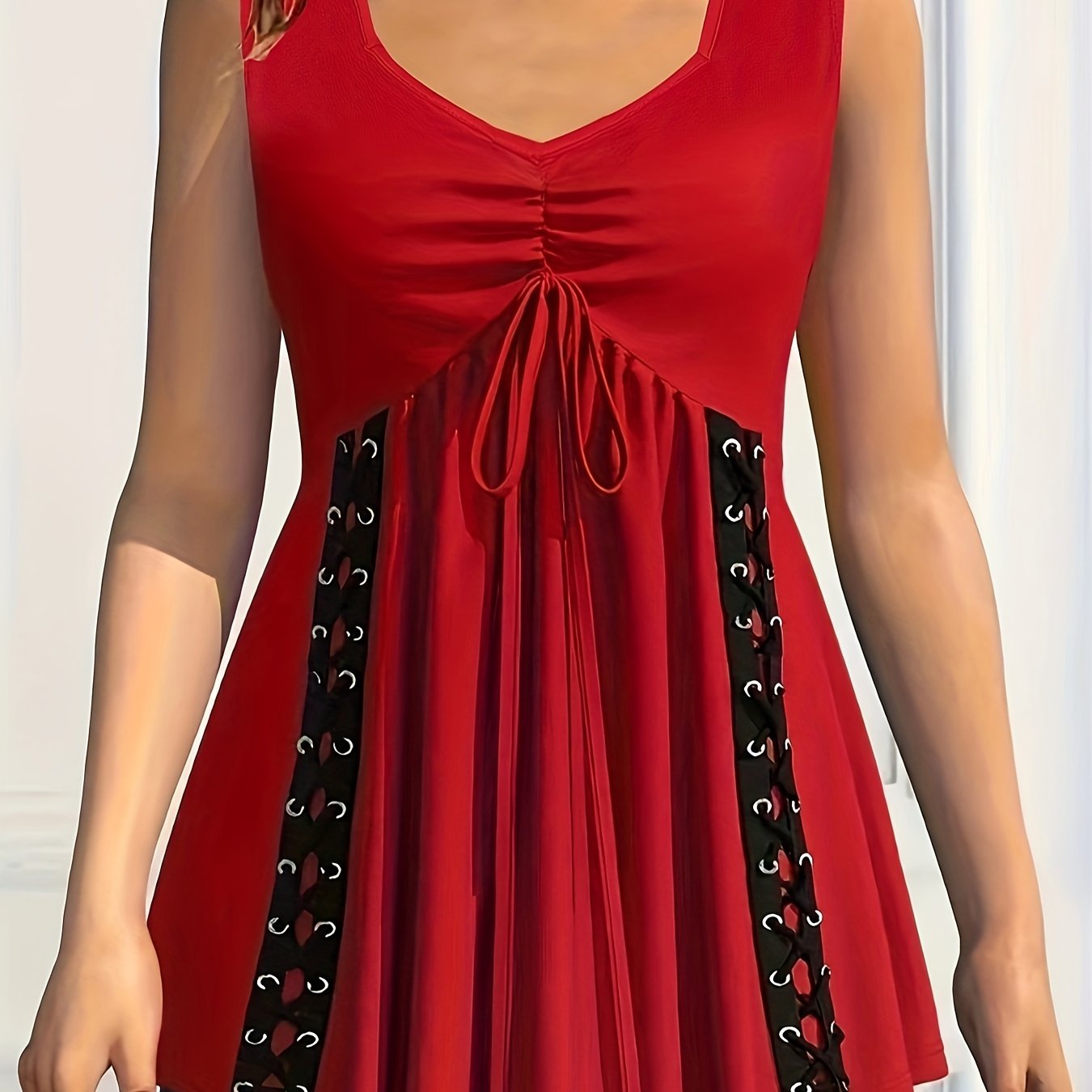 Plus Size Women's Grommet Eyelet V-Neck Sleeveless Tank Top Summer Clothing