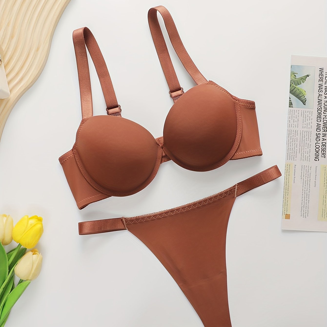 Women’s Letter Print Push Up Lingerie Set with Adjustable Straps