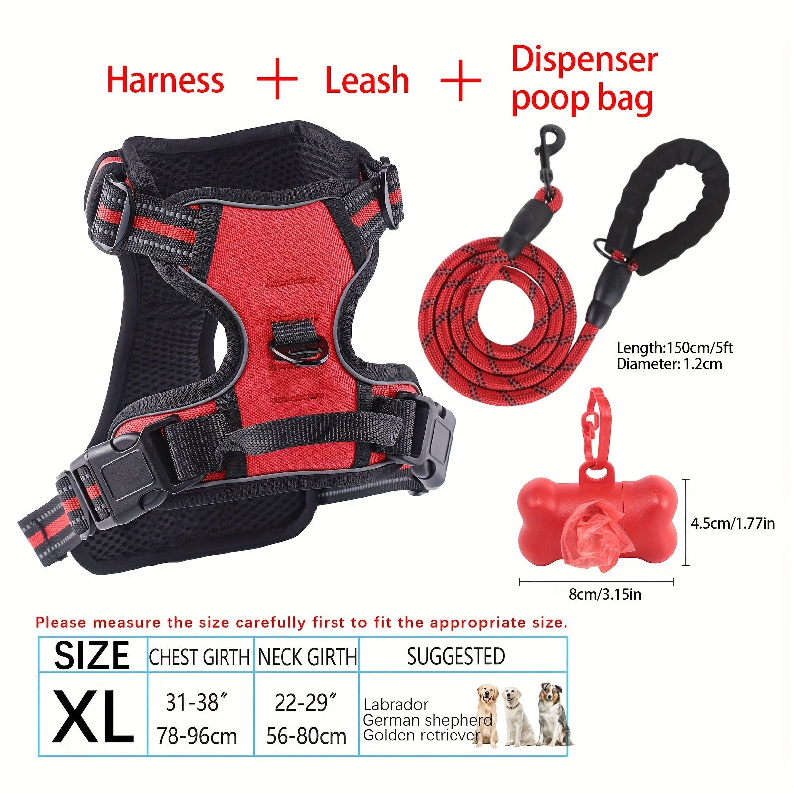 No-Pull Dog Harness and Leash Set with Reflective Features for Medium and Large Dogs