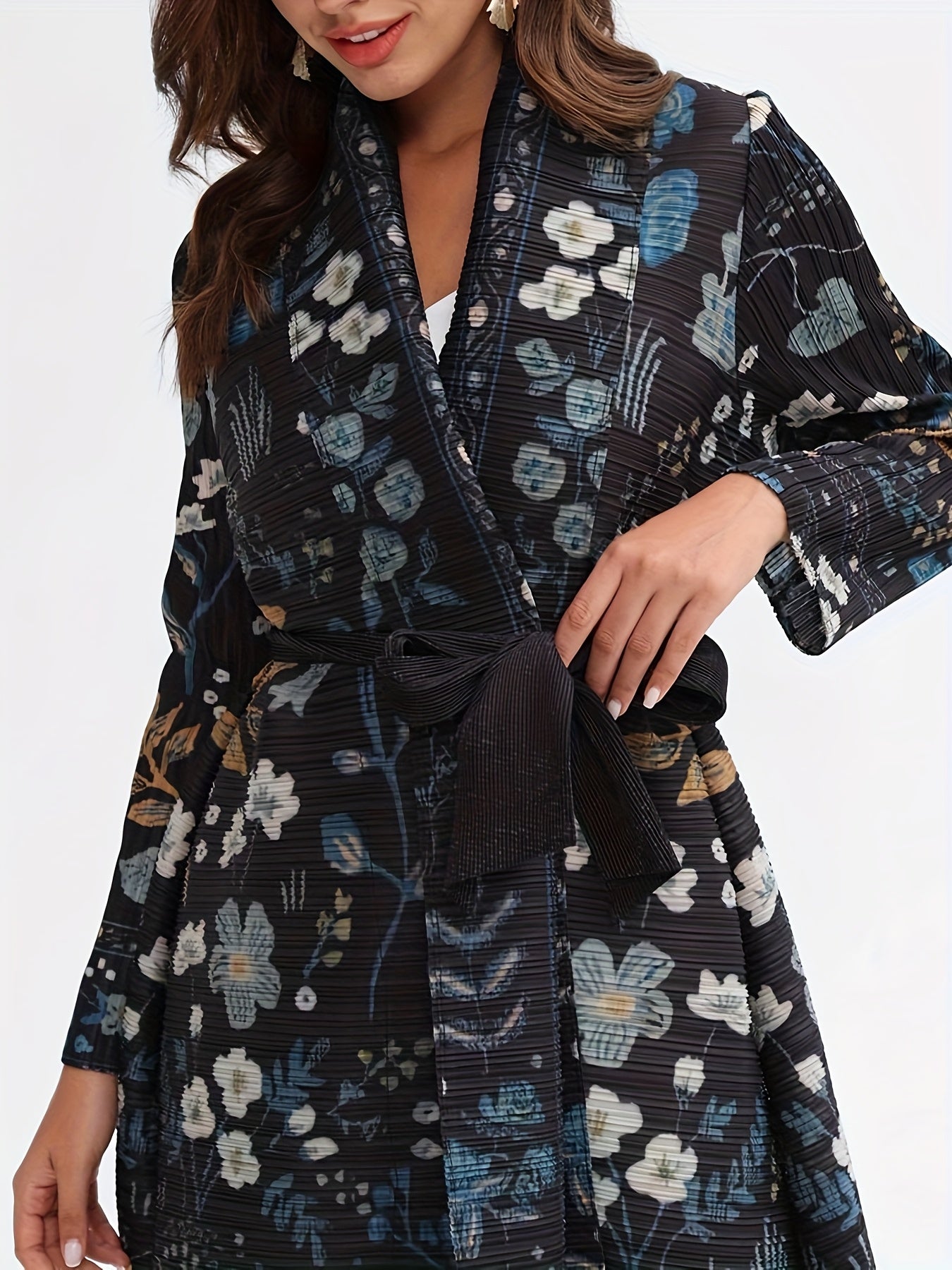 Ayollar uchun bosma uzun kofta, uzun qoʻl, erkin fit, nafis dam olish kiyimi