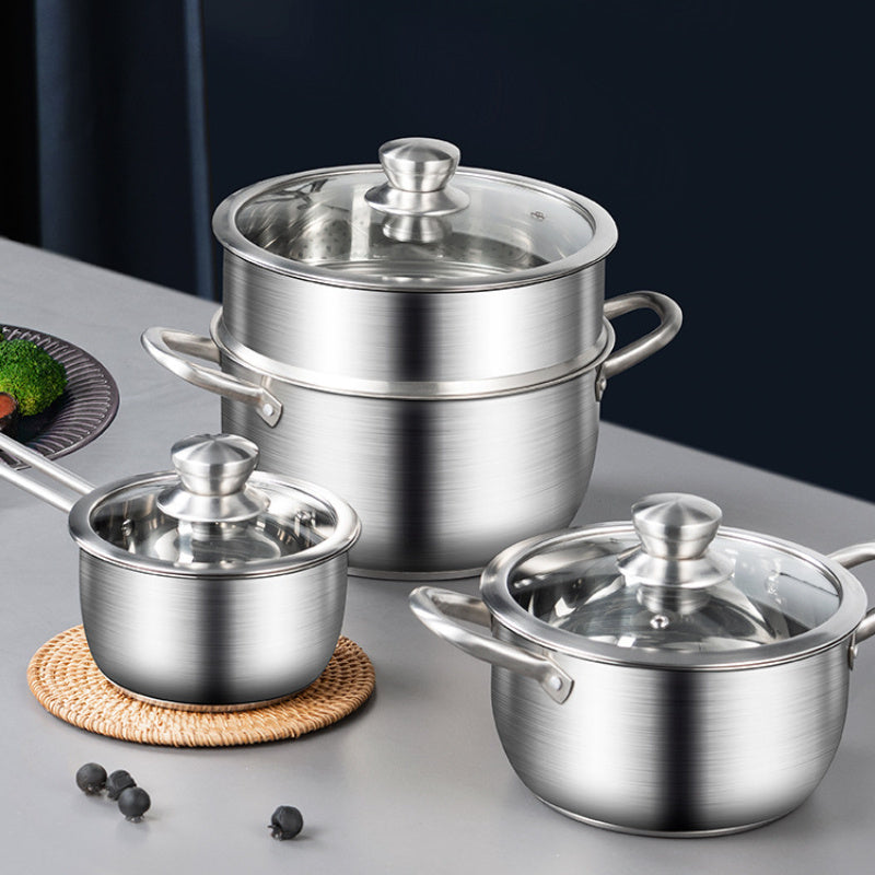 Set of 3 Stainless Steel Pots Food-Safe Steaming Cookware