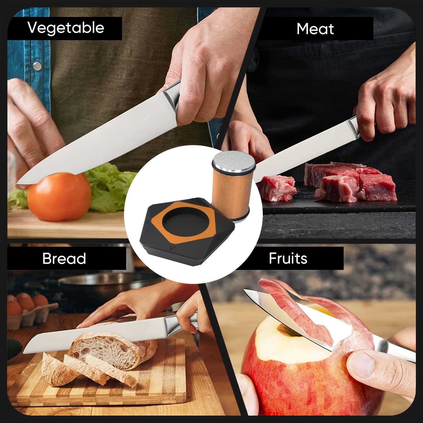 Kit multifuncional de afilador de cortador de cocina con ángulos de 12-21°