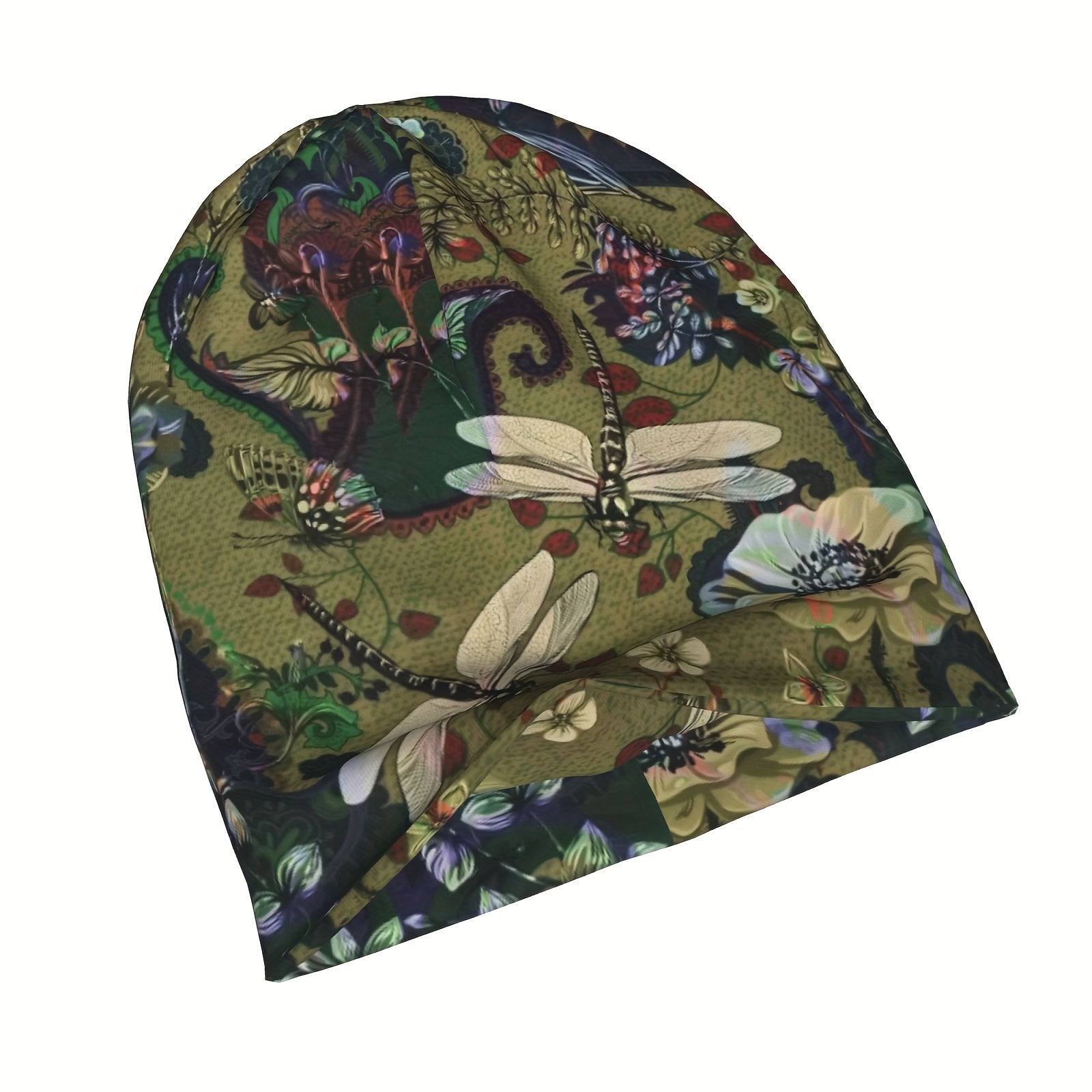 Men's Dragonfly Print Knitted Beanie Warm Hat for Autumn Spring Boho Style