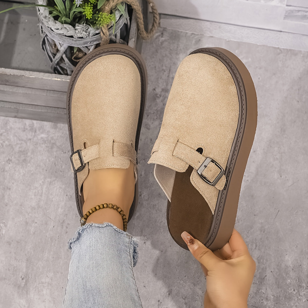 Women's Casual Buckle Loafers All-Season PU Upper Rubber Sole Flannel Insole
