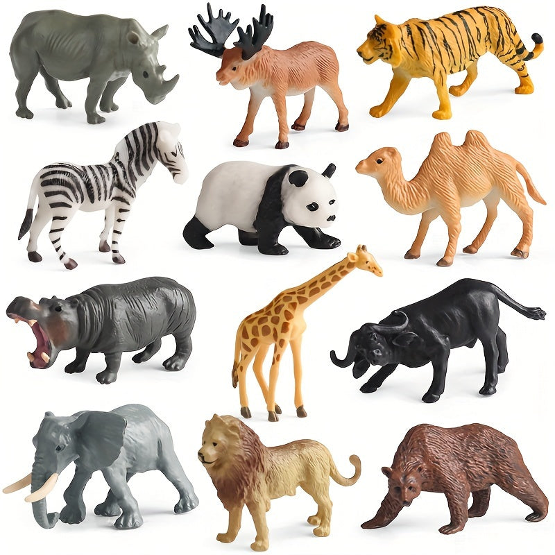 12-Piece Wildlife Animal Figures Set for Children Ages 3-12 Plastic Miniatures Educational Toys