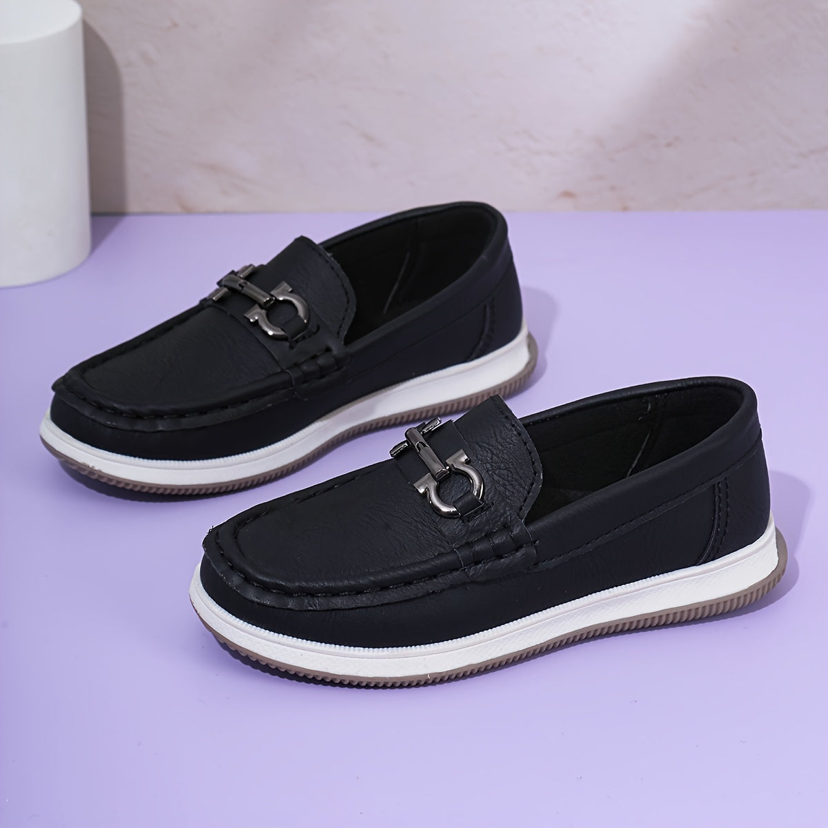 Boys Girls Toddler Solid Color Low Top PU Leather Slip On Round Toe Loafers