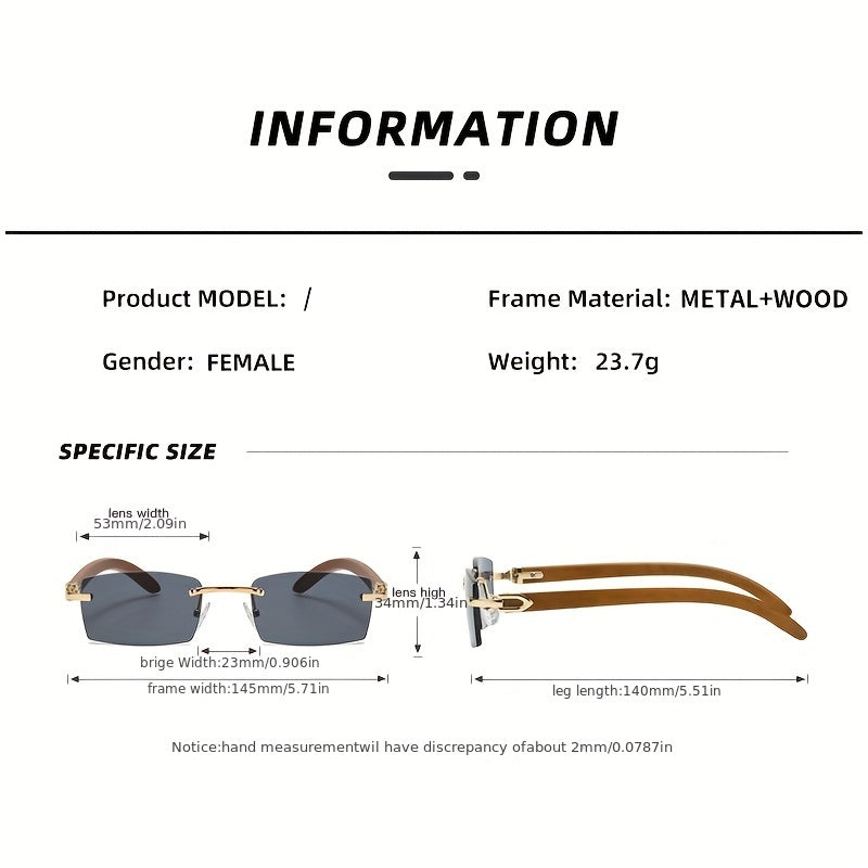 Gafas de sol rectangulares sin montura para hombre 2023, estilo retro, marco pequeño, gafas sin montura