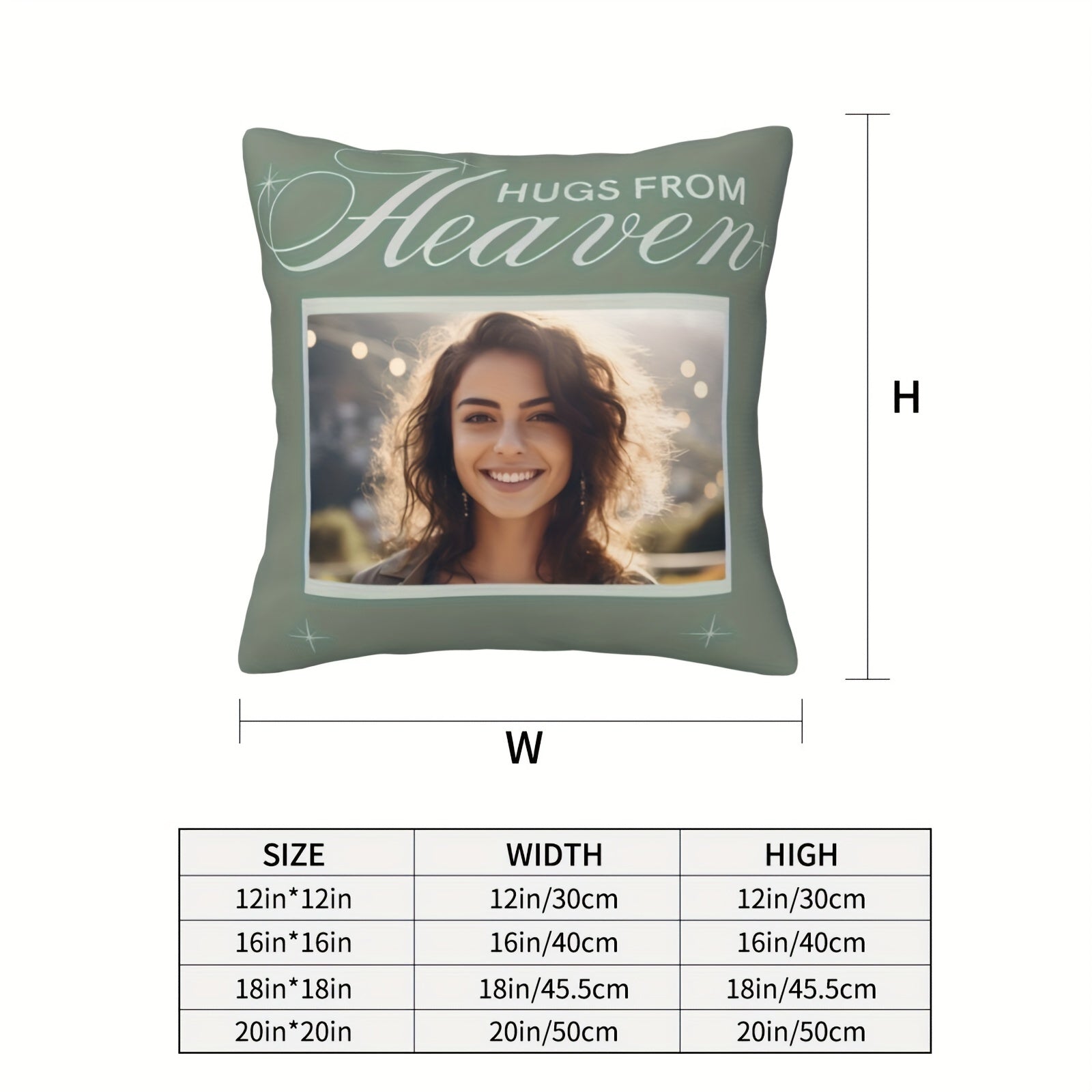 Custom Photo Pillowcase Hugs From Heaven Design 45.72x45.72 cm Soft Fabric Invisible Zipper