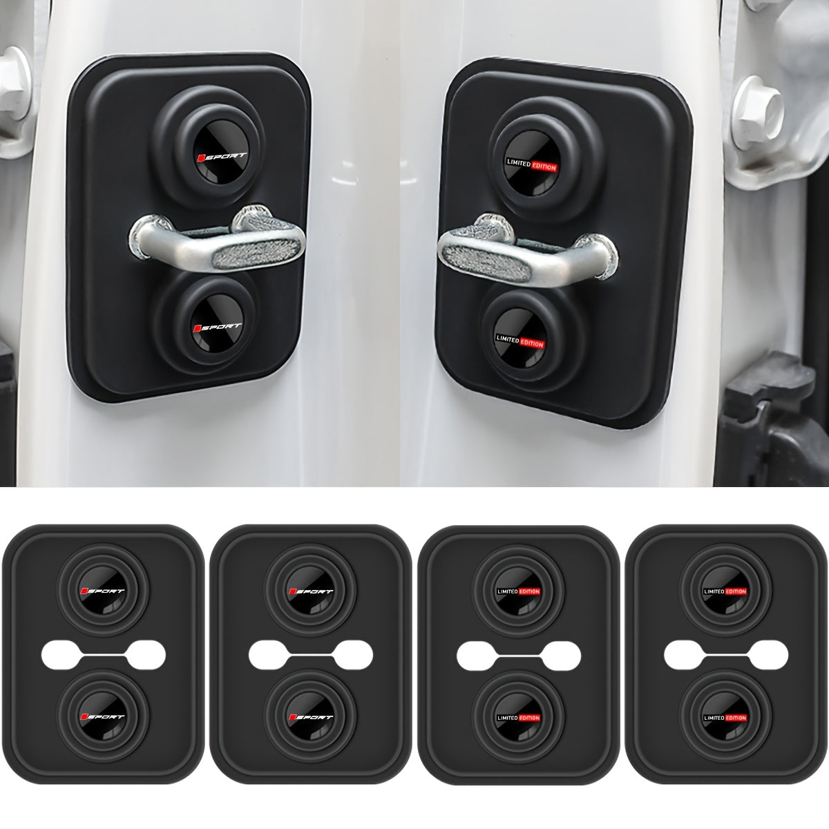 4 piezas de almohadillas de absorción de golpes de silicona para cerraduras de puertas de coche, reducción de ruido