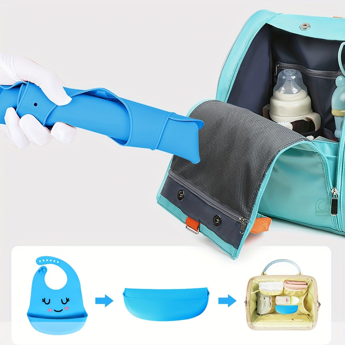 Food-Grade Silicone Feeding Bib with Food Catcher Pocket and Adjustable Happy Face Design