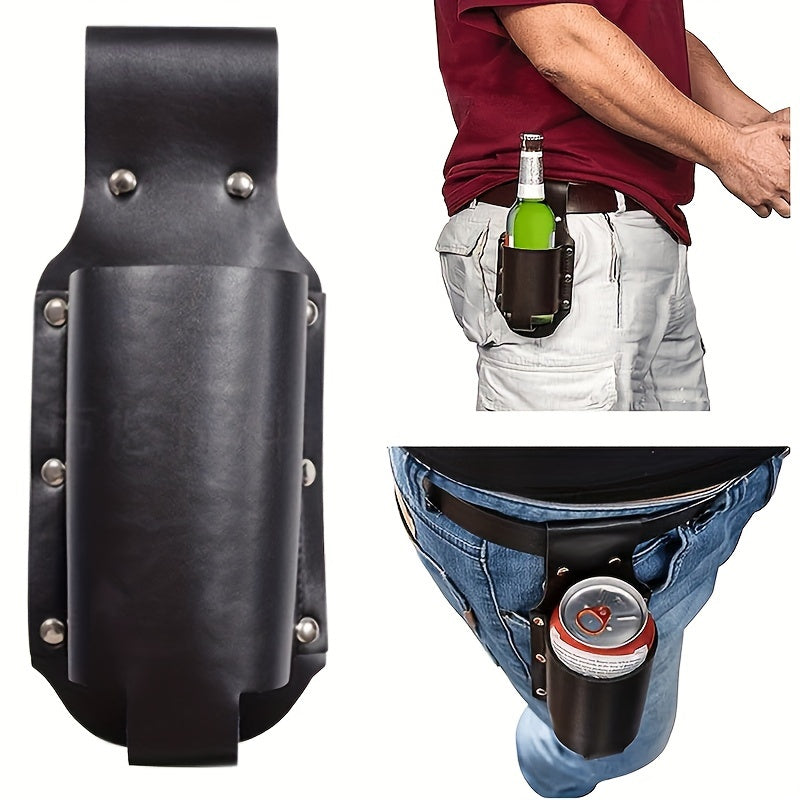 Men's Faux Leather Beer Holster for 12 oz Cans Adjustable Waist Pack for Outdoor and Travel