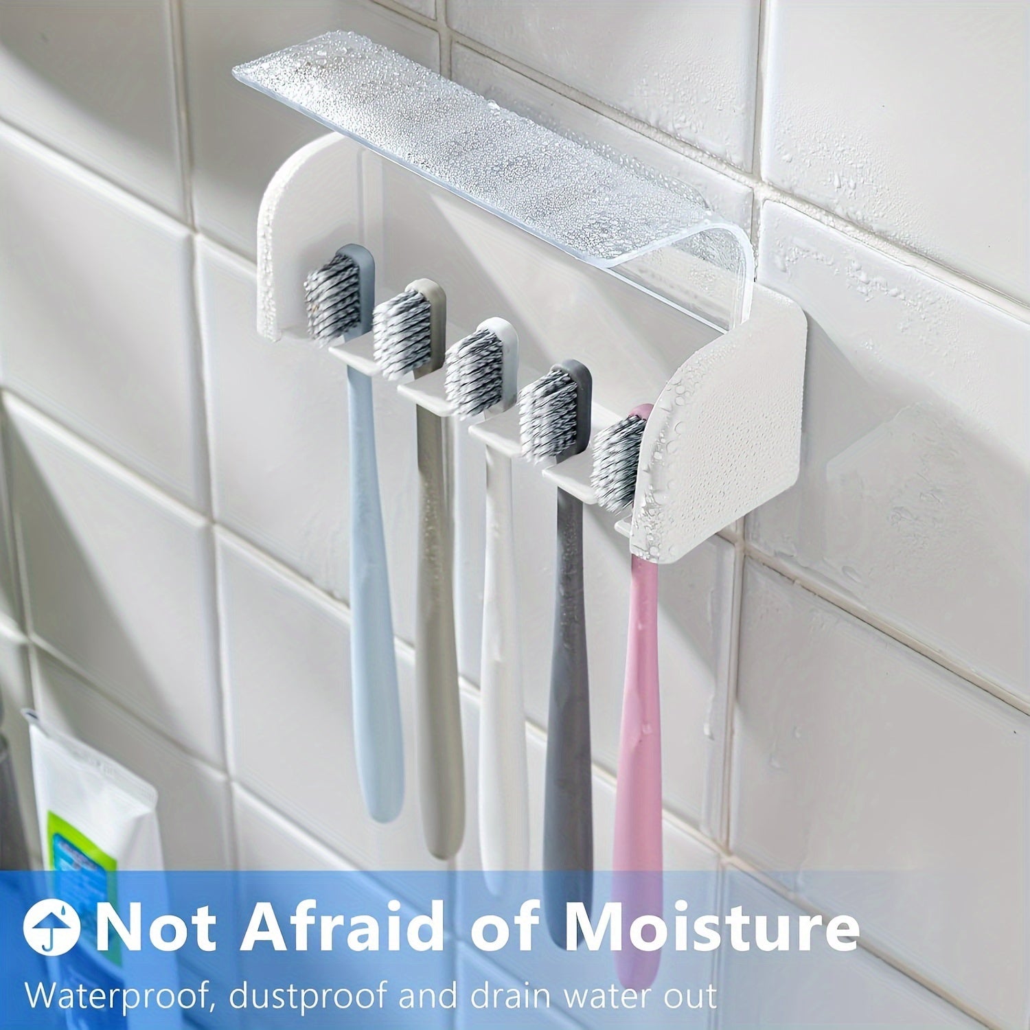 Wall Mounted Toothbrush Holder for Dorms and Showers Holds Up to 5 No Electricity