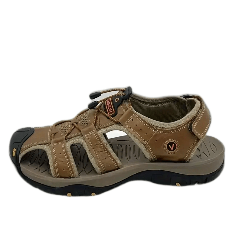 Мужские коричневые кожаные сандалии повседневные летние пляжные регулируемые на резиновой подошве с амортизирующей стелькой