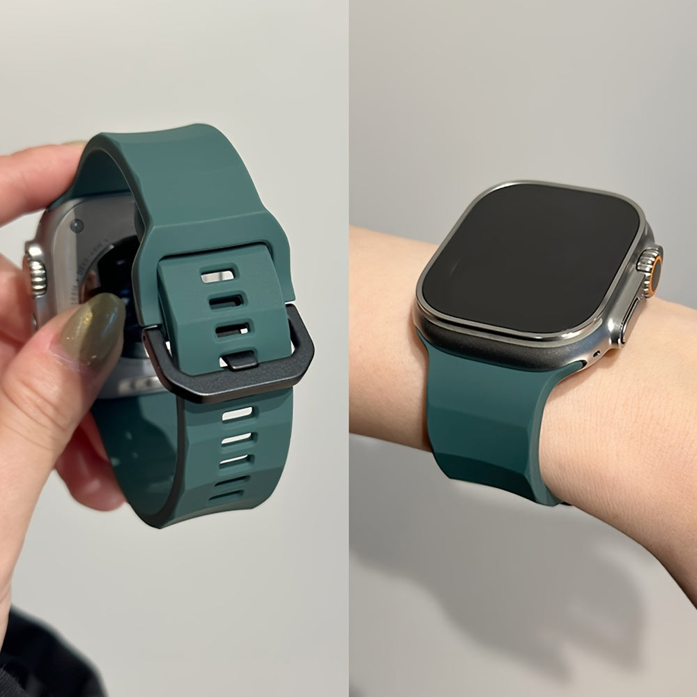 Silicone Sports Watch Strap for Apple Watch Series 3-9 Ultra2 42mm 44mm 45mm 49mm Black Buckle