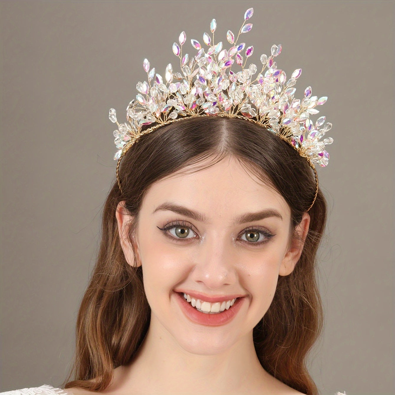 Luxury Glittering Rhinestone Hairband with Crown Design for Bridal and Princess Hairstyles