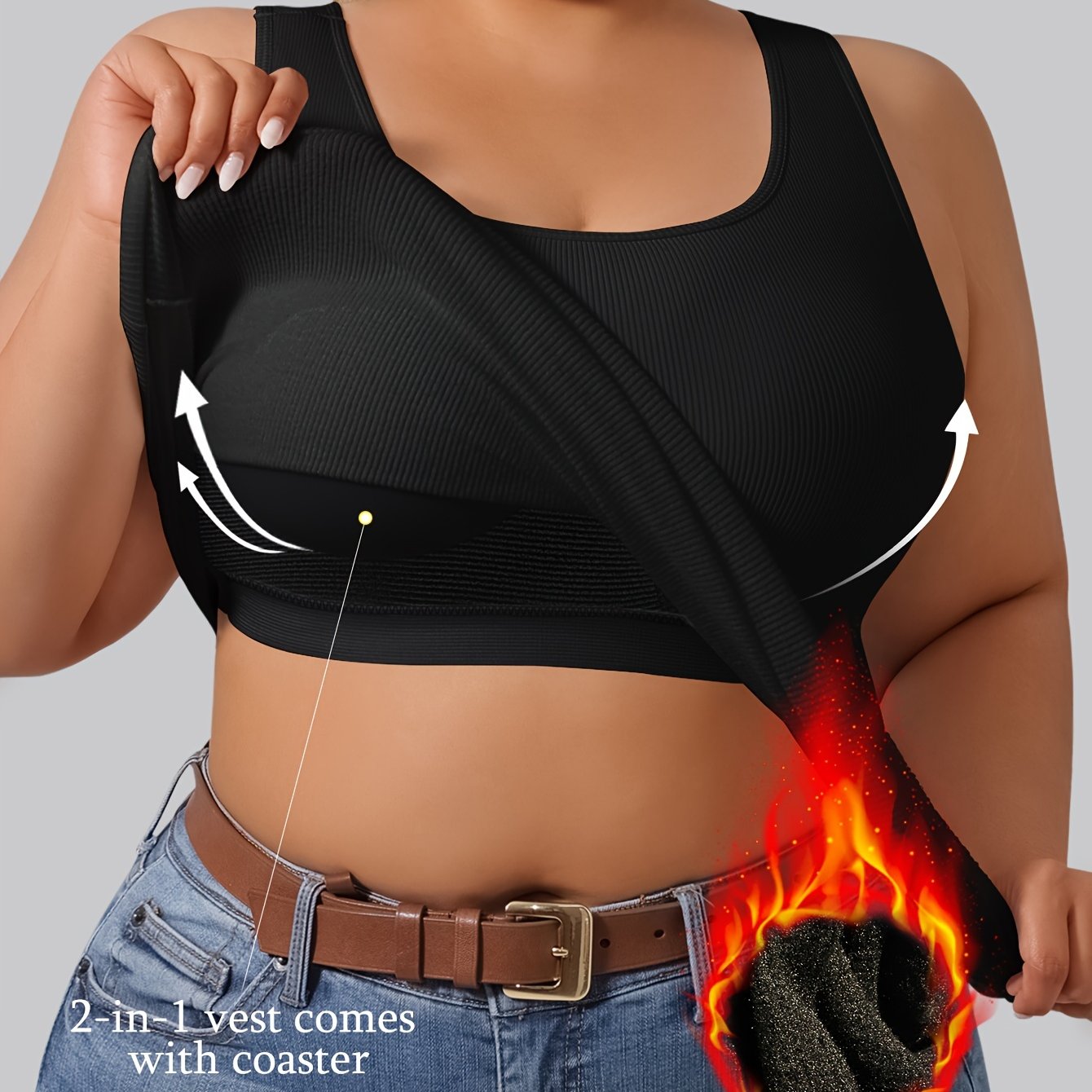 Plus Size Women's Ribbed Sleeveless Tank Top with Built-in Bra Yoga Vest