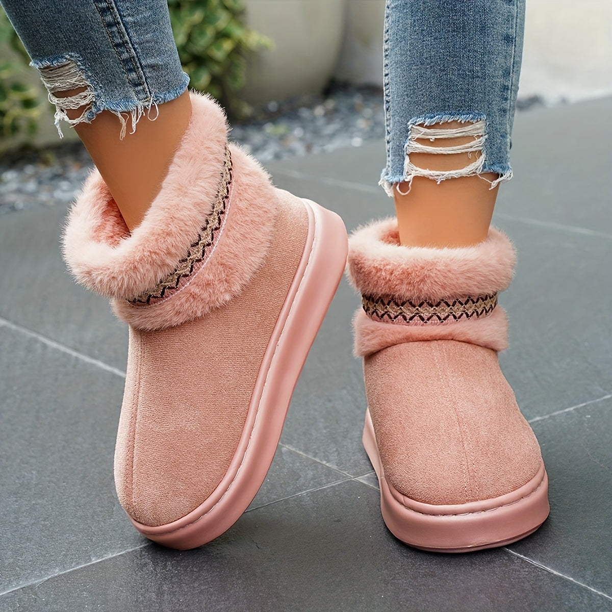 Women's Autumn Winter Solid Color Plush House Slippers Anti-Slip Comfort